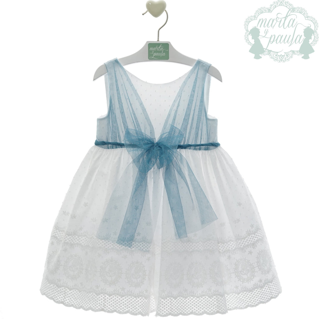 VESTIDO INFANTIL BLACO Y AZUL TUL