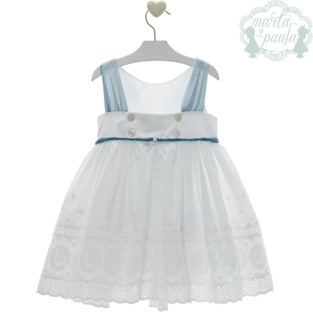 VESTIDO INFANTIL BLACO Y AZUL TUL