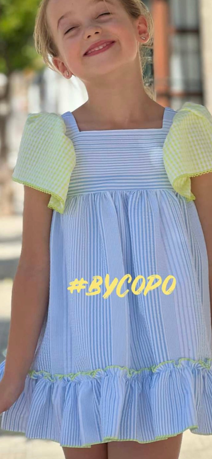 VESTIDO RAYAS AZUL Y FLUOR