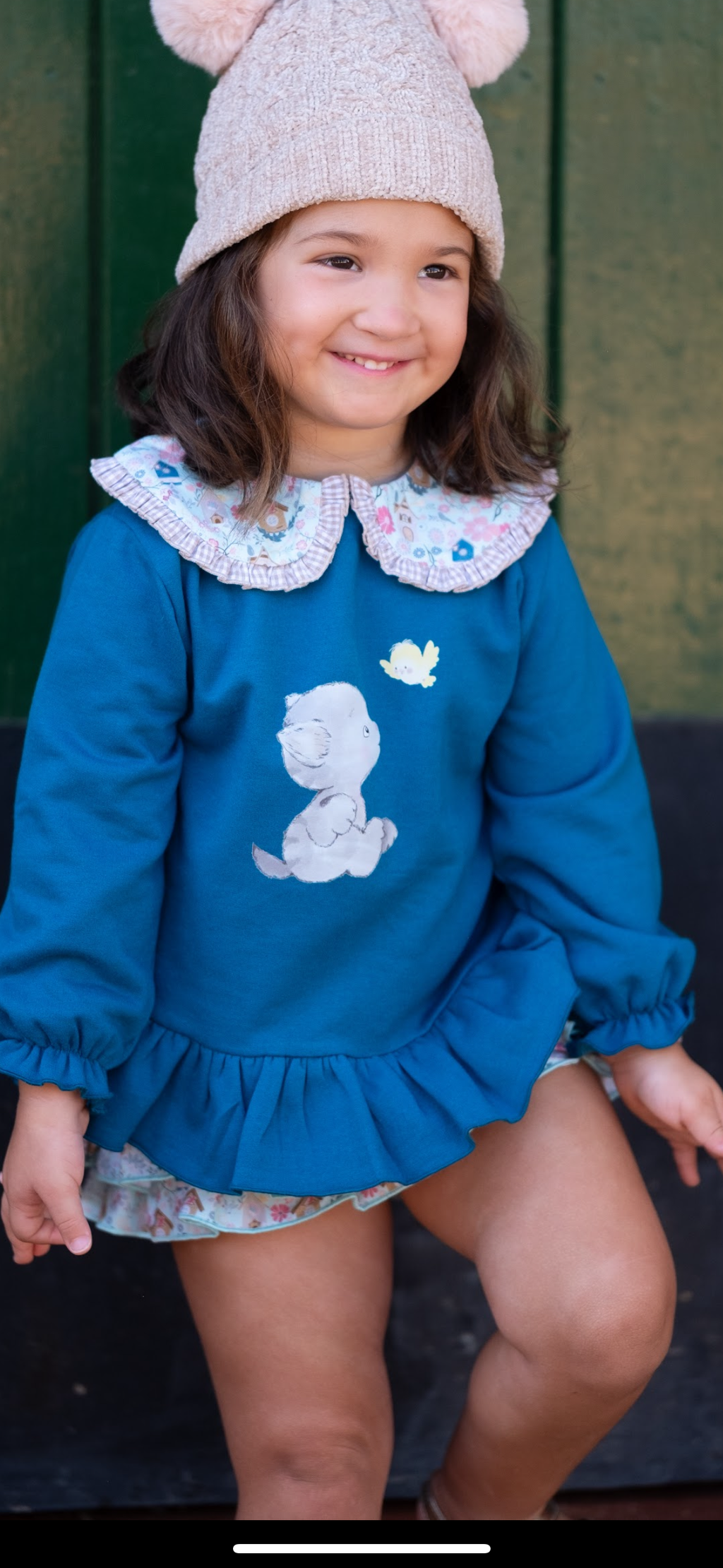 Conjunto sudadera y faldita casita pájaros