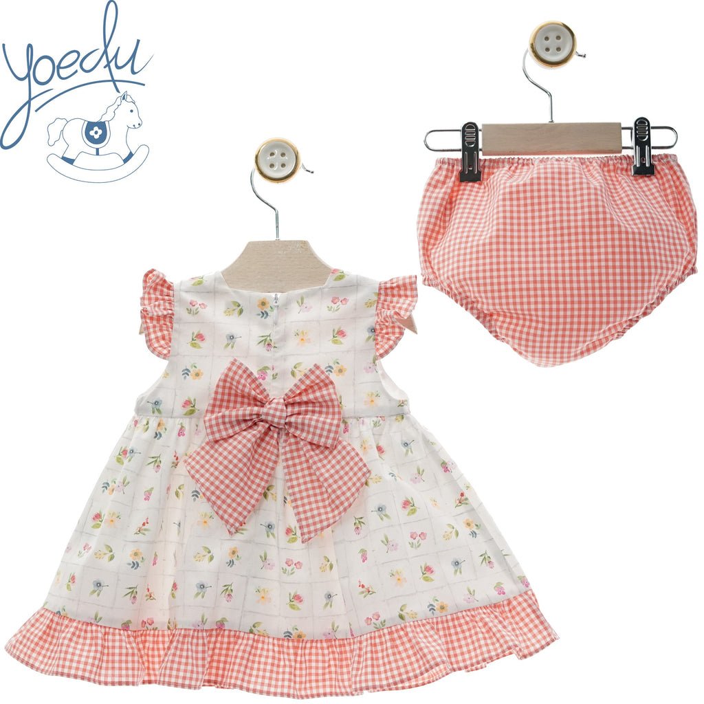 VESTIDO CON BRAGUITA VICHY CORAL Y FLORES