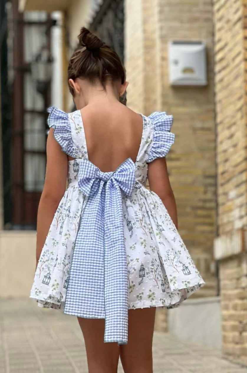 VESTIDO PLUMETI Y VICHY AZUL