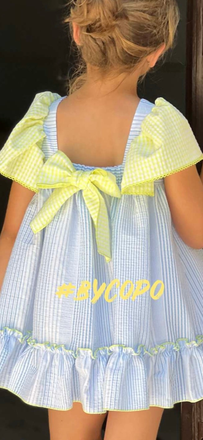 VESTIDO RAYAS AZUL Y FLUOR