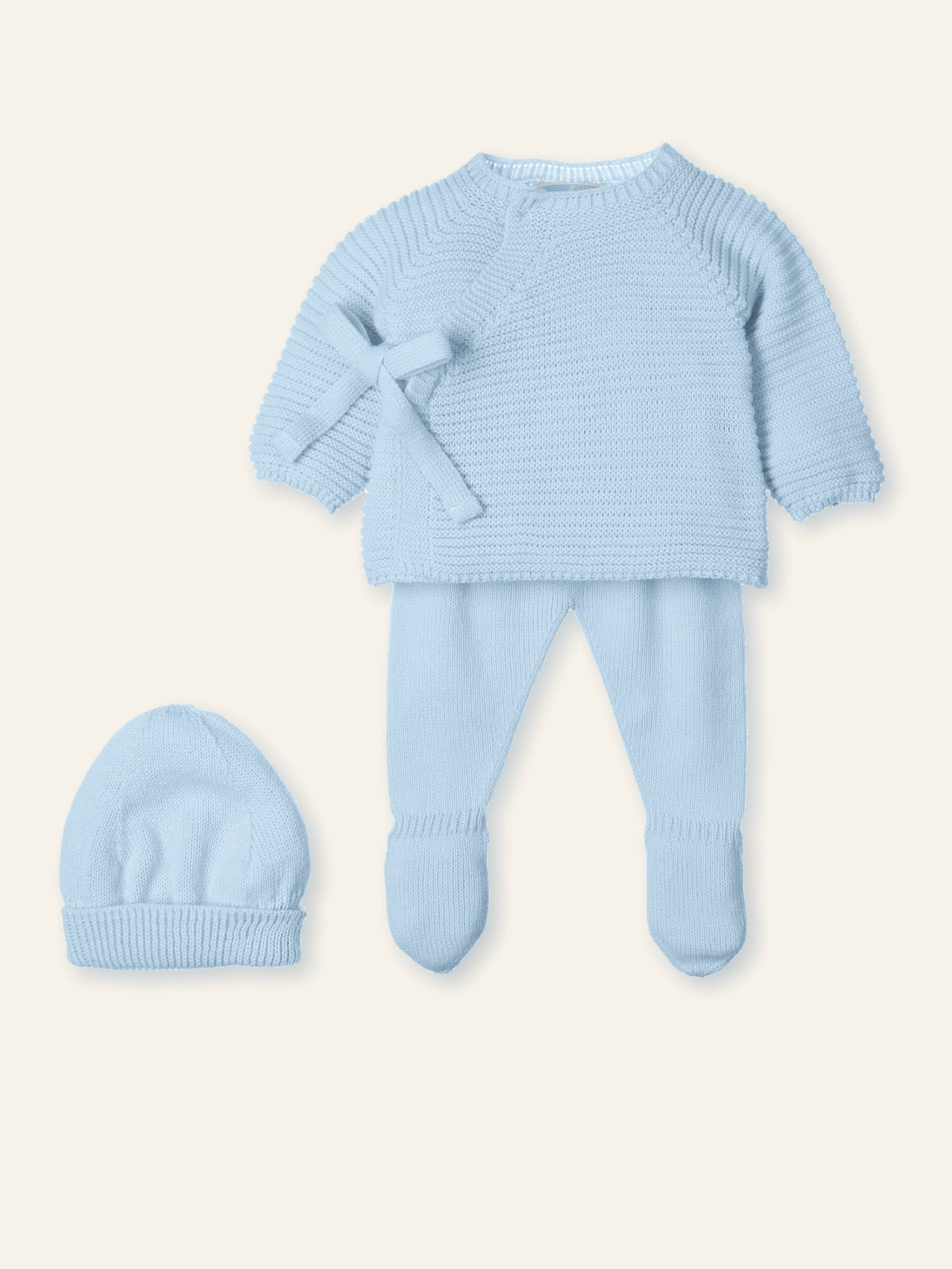 conjunto punto cruzado con lazada azul