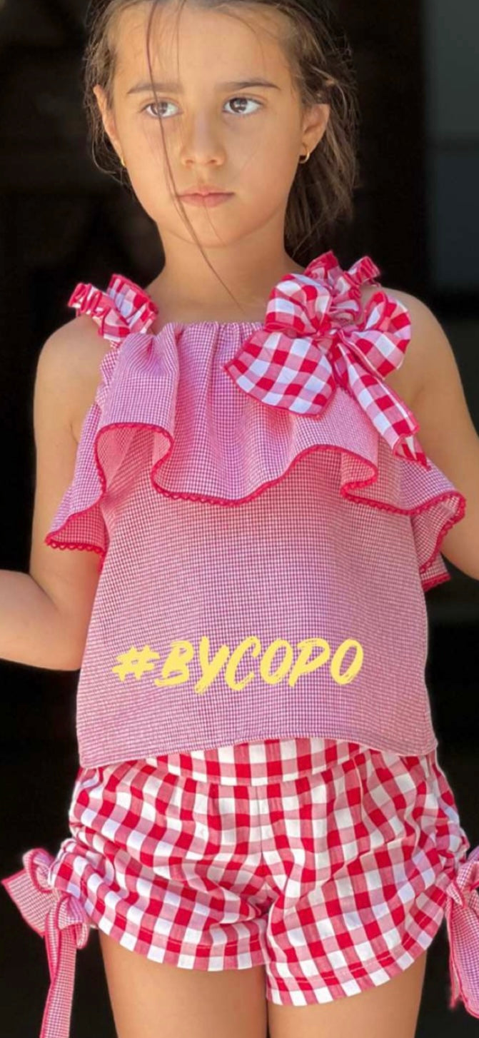 CONJUNTO  NIÑA VICHY ROJO