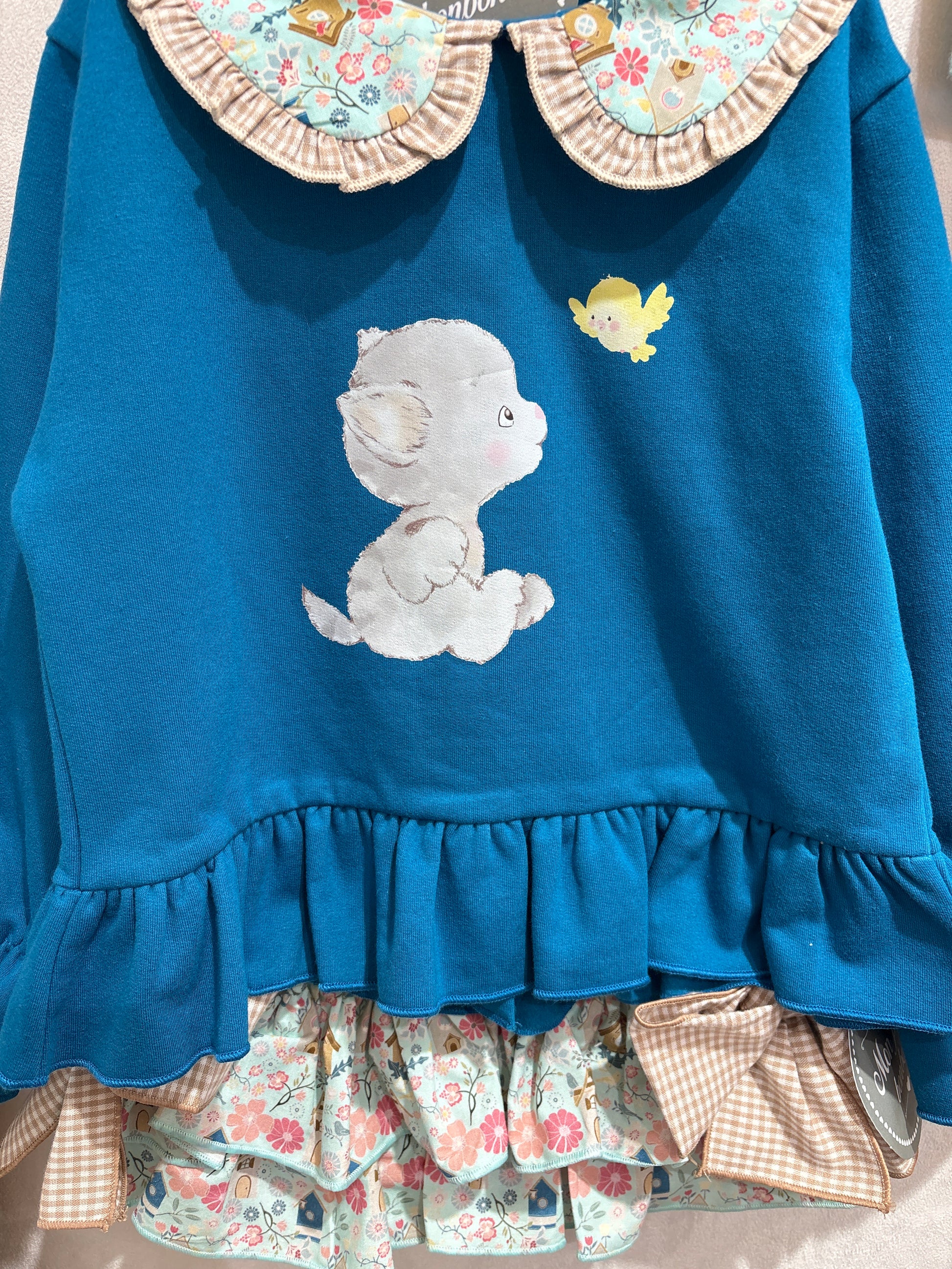 Conjunto sudadera y faldita casita pájaros