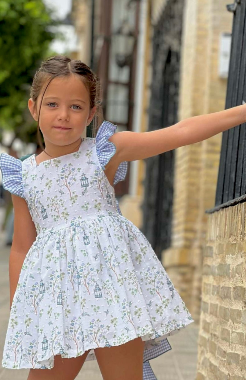 VESTIDO PLUMETI Y VICHY AZUL