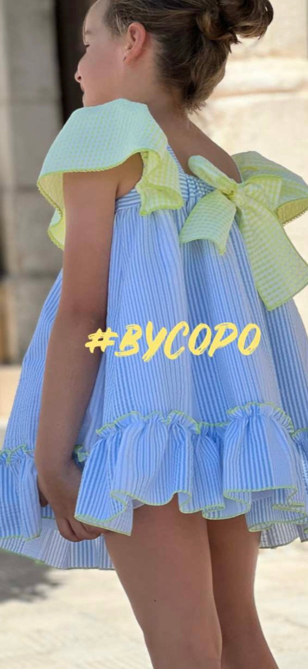 VESTIDO RAYAS AZUL Y FLUOR