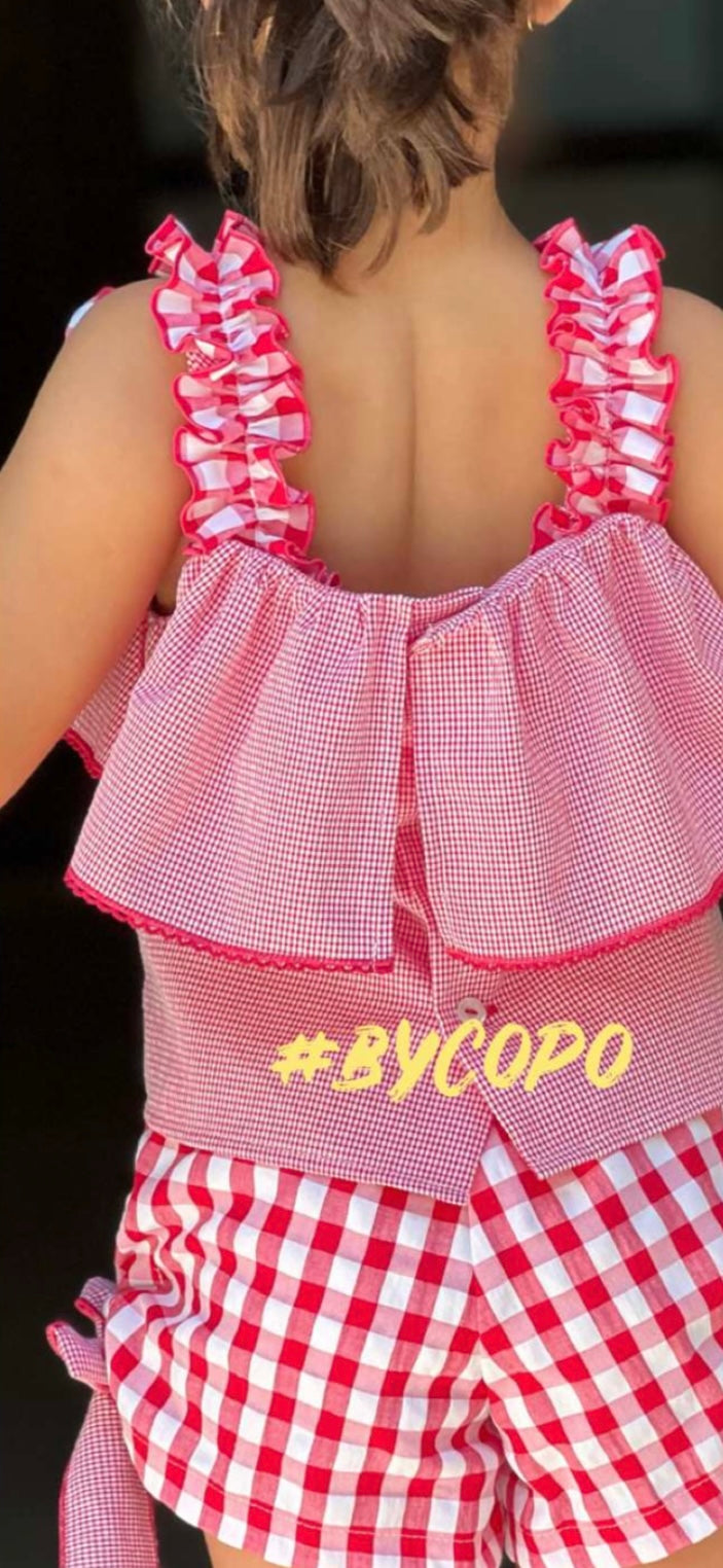 CONJUNTO  NIÑA VICHY ROJO
