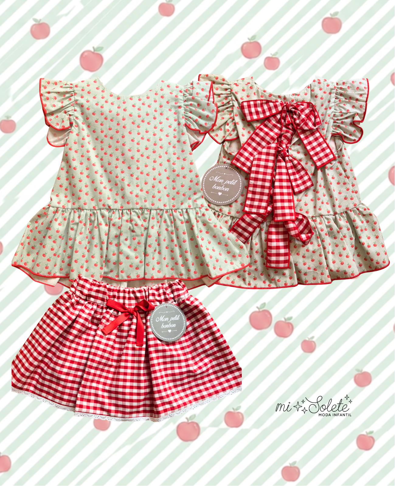 Conjunto de blusa manzanitas y falda