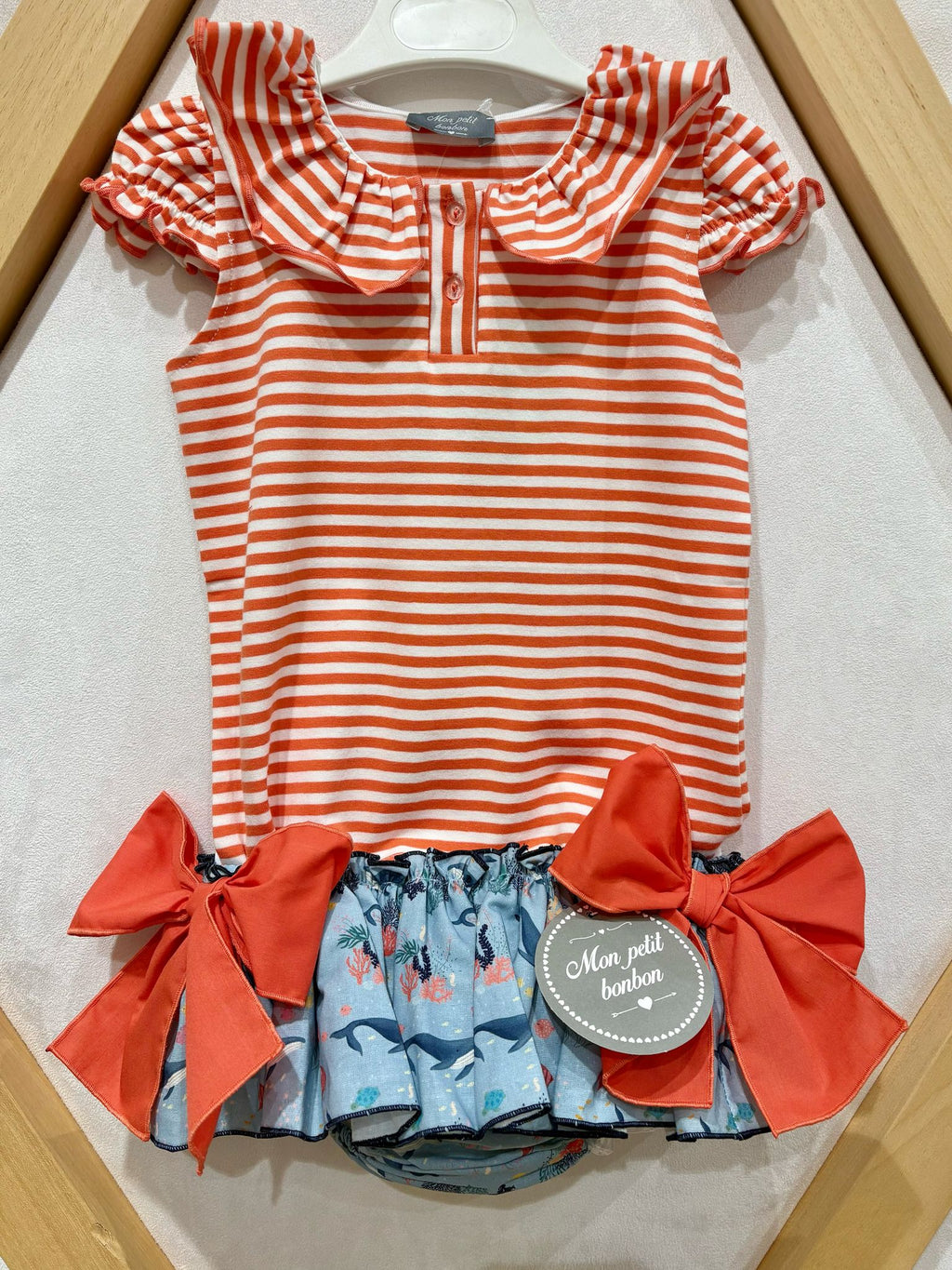CAMISETA NIÑA RAYAS CORAL